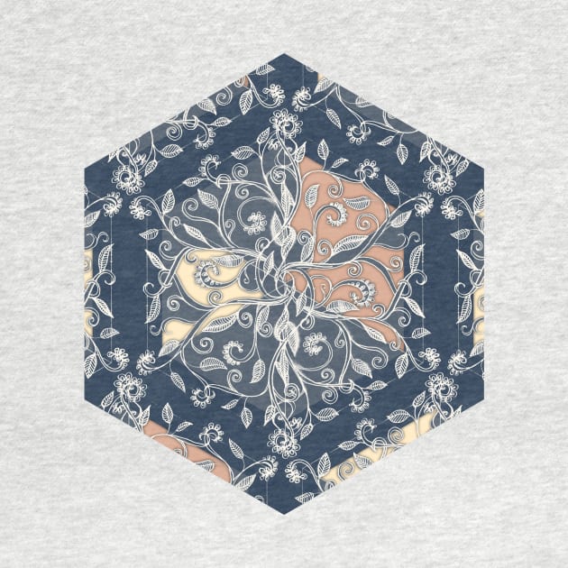 Organic Hexagon Pattern in Soft Navy & Cream by micklyn